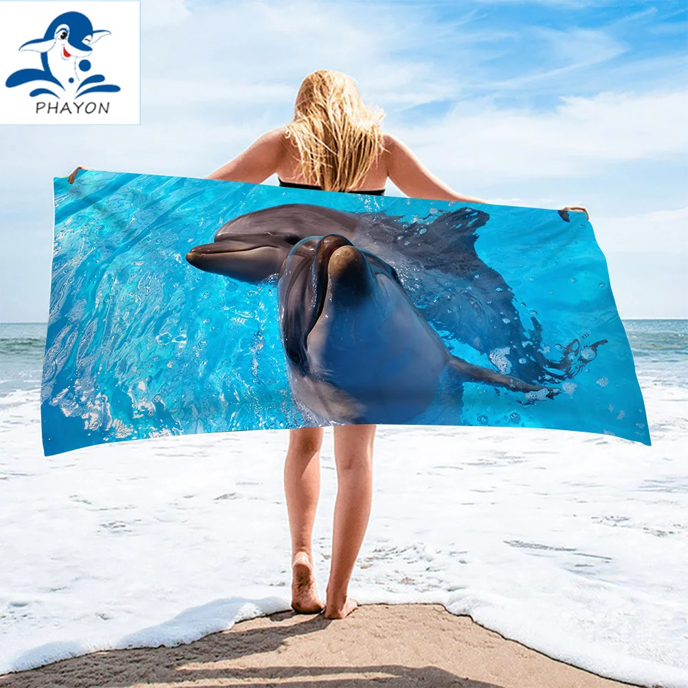 

Пляжное полотенце PHAYON с дельфином, быстросохнущее банное полотенце из микрофибры, s подушка, морские животные, банное полотенце, коврик для ...