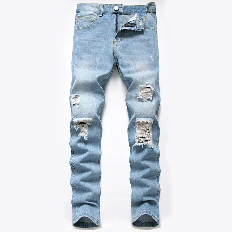 

Denim Designer Hole Jeans High Quality Ripped for Men Denim Pants Big Size 28-42 Streetwear Straight Trousers