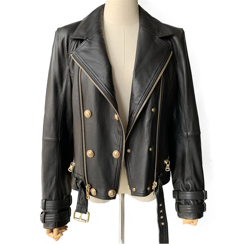 Куртка женская из натуральной кожи Классическая модная верхняя одежда на молнии