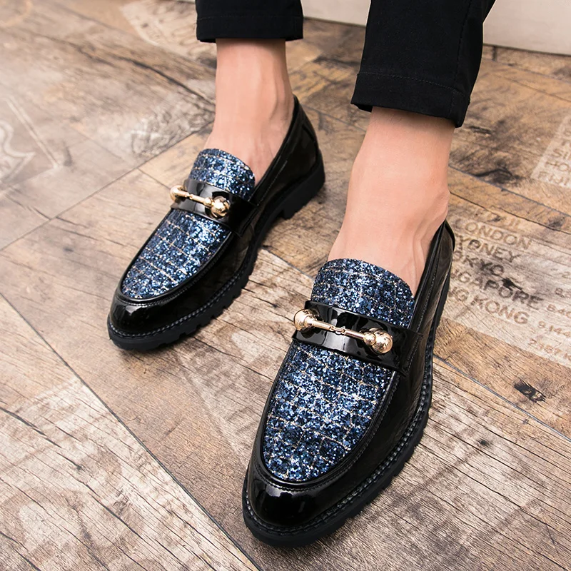 Leather Casual Shoes Men loafers Brand Metal Man Glitter club party Slip On Male gommino Driving Moccasins men | Обувь