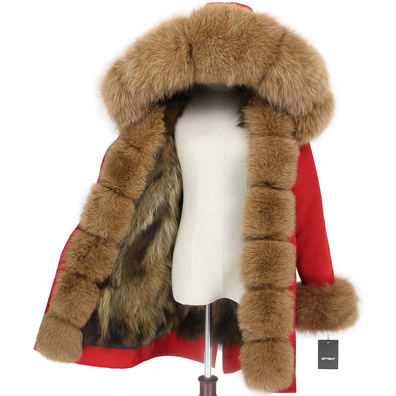 red natural camel OFTBUY Водонепроницаемый верхняя одежда с натуральным мехом пальто Длинная парка зимняя куртка Для женщин с натуральным лисьим мехом на капюшоне уличная Съемная бренд - Цвет: red natural camel