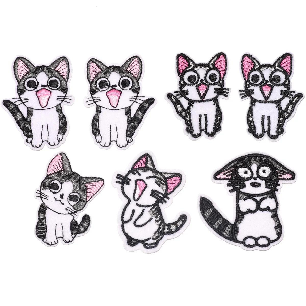 

7Pcs/lot Cute Cat Series Ironing Embroidered Patches For on Clothes Hat Jeans Sticker Sew-on Ironing Patch Applique DIY Badge