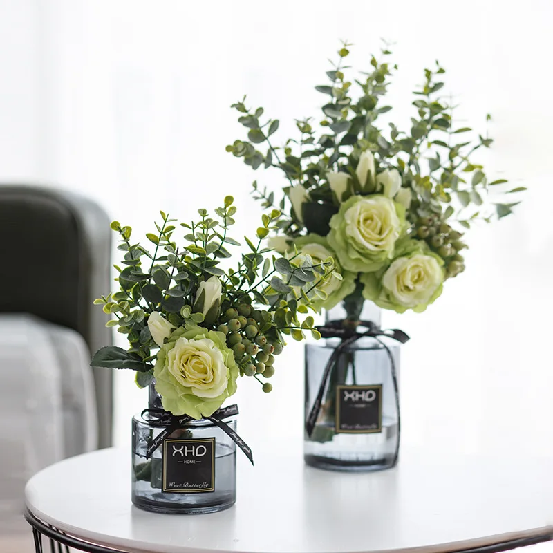 Новый Нордический Eucalypse Ins Wind Fake Flower Rose Artificial Home Decoration Wedding Bouquet Wall QW184 on