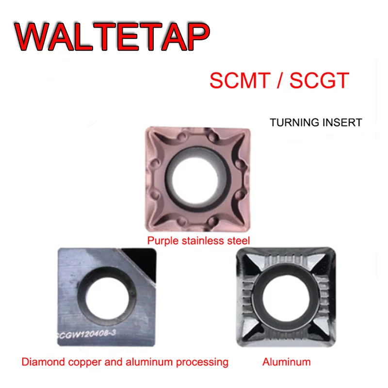 Алмазная головка WALTETAP PCD для квадратных лезвий SCMT SCGT 09T304 09T308 09T302 120408, токарный станок с ЧПУ, карбидный нож, зернистый алюминий