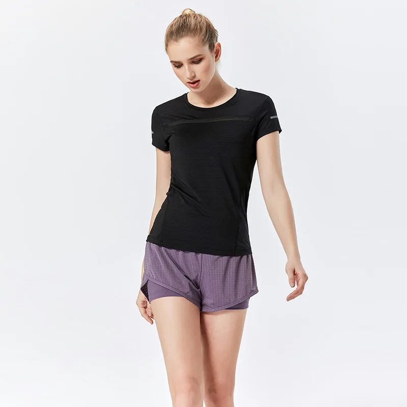 Бесплатная доставка Спортивная футболка для йоги фитнеса бега женские рубашки