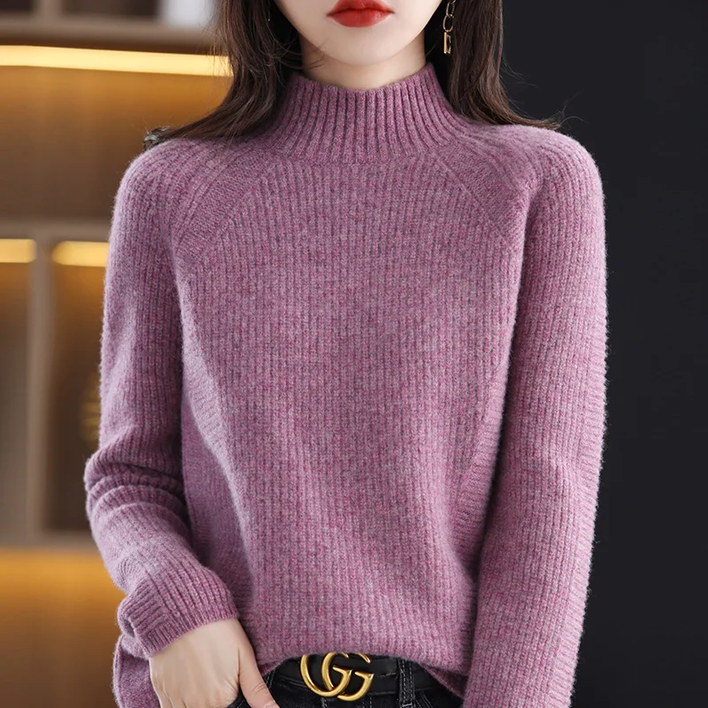 2022 Ladies 100% Cashmere Pullover Autumn And Winter New Half Turtleneck Long Sleeve Loose Fashion Soft Chic Thickened Sweater