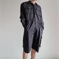 mens cargo one piece shorts new fashion trend brand retro long sleeve shorts large size casual suit