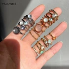 Новый набор винтажных ярких колец Стразы с геометрическим рисунком и металлической цепью для женщин и девушек ювелирные изделия для вечерние Ринок HUANZHI 2021