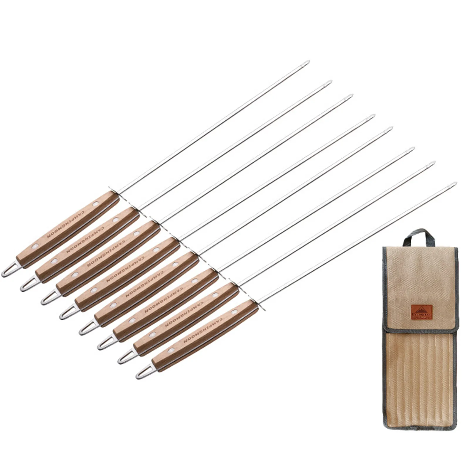 

Grilling Stick Lightweight Wooden Handle BBQ Skewers Set Reusable Grill BBQ Camping Flat Forks Gadgets Kitchen Accessories Tool