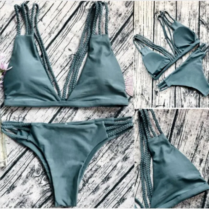 

Sexy Women Swimsuit 2020 New Brief Solid Bandage Bikini Set Push-up Padded Bra Swimsuit Bathing Suit Swimwear bikinis 2020 mujer