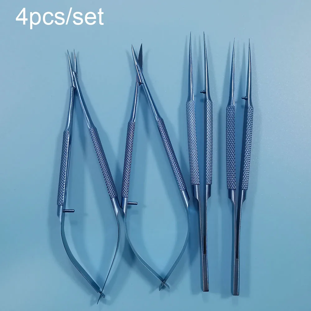 4pc-set 12 см itanium сплав Набор инструментов щипцы игла держатель ножницы офтальмологические инструменты - Цвет: 4pc-set
