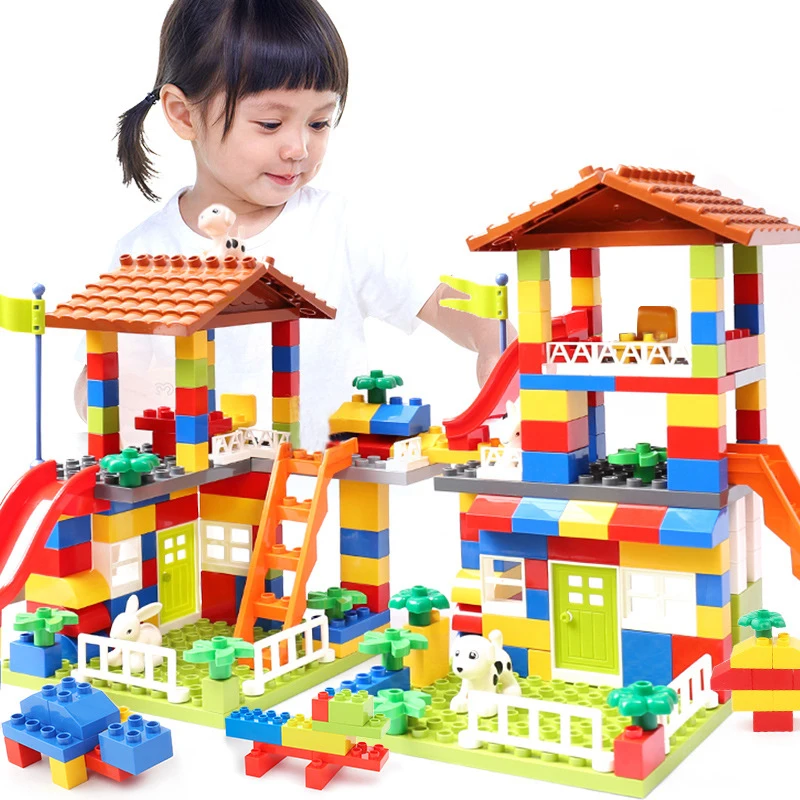 

Big Size Slide Blocks Compatible Duploed City House Roof Big Particle Building Blocks Castle Brick Toys For Children