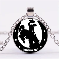 cowboy vintage photo cabochon glass chain necklacecharm creative women pendants fashion jewelry accessoryfriend gifts
