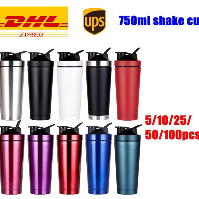 

DHL 10/25/50pcs 750ml 25oz double layer 304 stainless steel vacuum shake cup sports protein powder insulation cup
