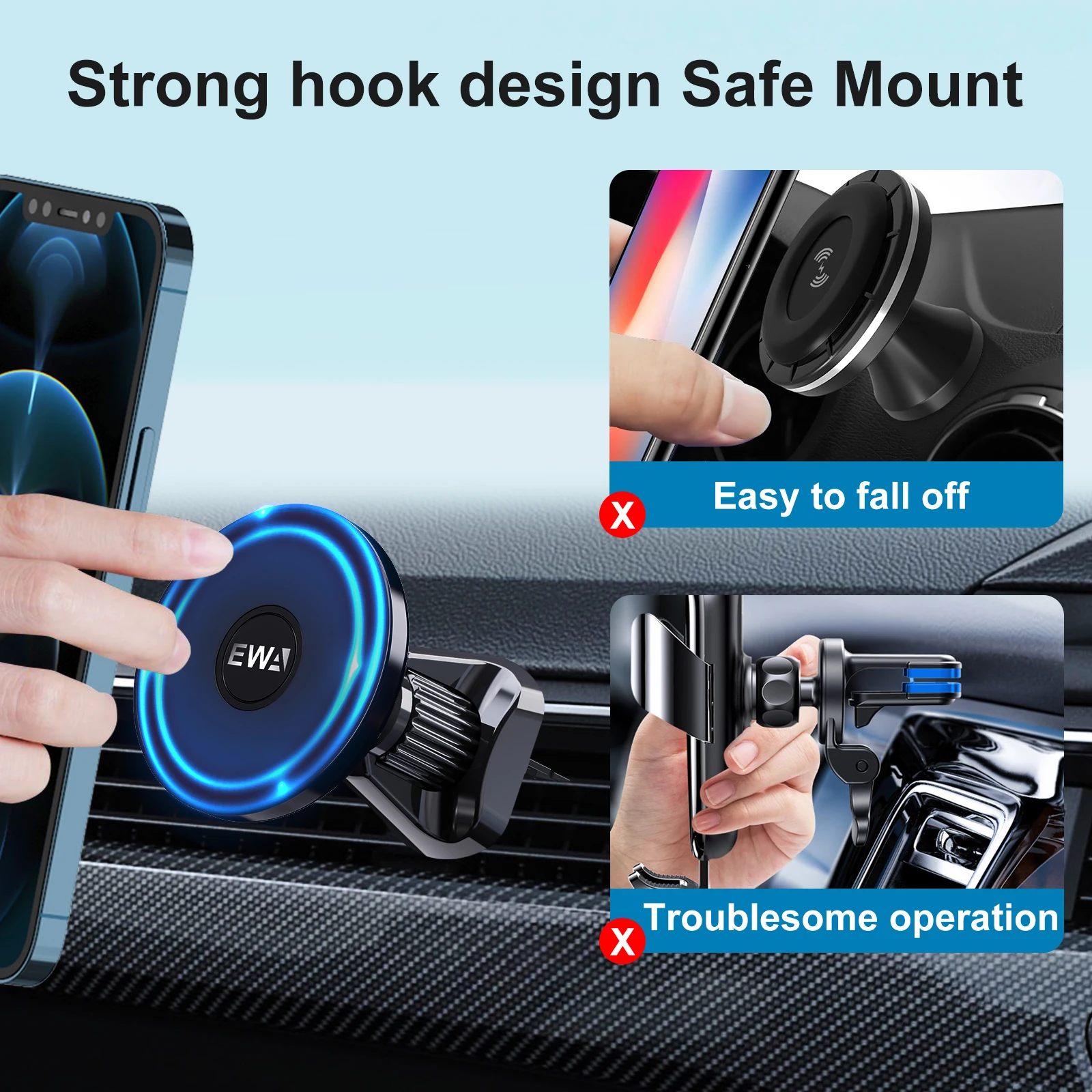 EWA-soporte magn&eacute;tico para coche Compatible con iPhone 12/13/ Pro/12 Max/12 Mini/Magsafe, funda de tel&eacute;fono con im&aacute;n fuerte para ventilaci&oacute;n de aire-3