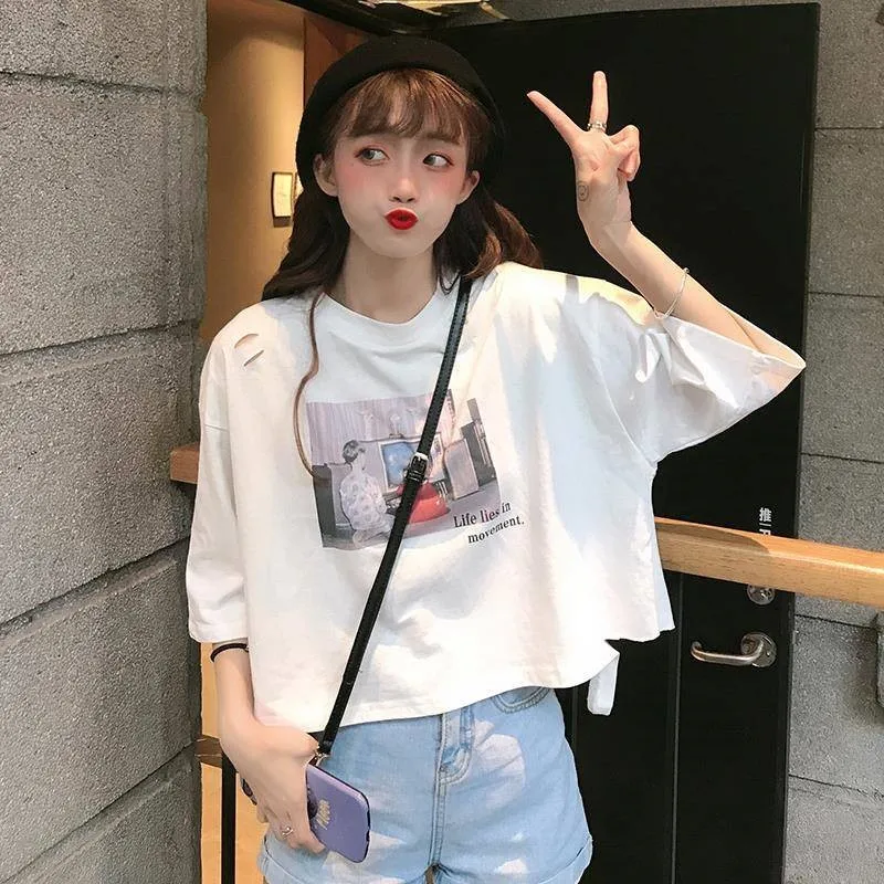 Футболка женская с коротким рукавом универсальная простая трендовая Милая