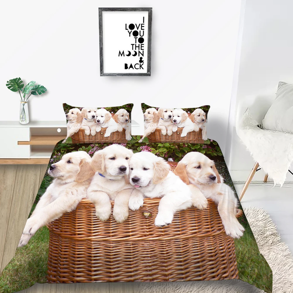 

Golden Retrievers Bedding Set Basket Lifelike Cute Duvet Cover Puppy Queen King Twin Full Single Double Unique Design Bed Set