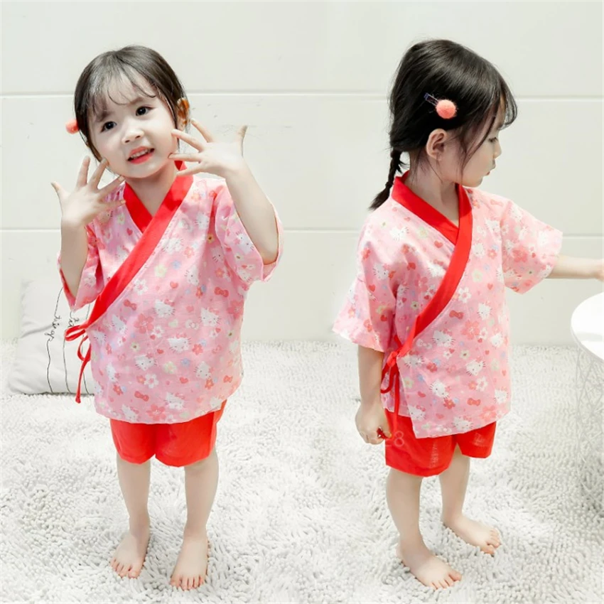 Кимоно Детское в японском стиле Хлопковая пижама с коротким рукавом милый