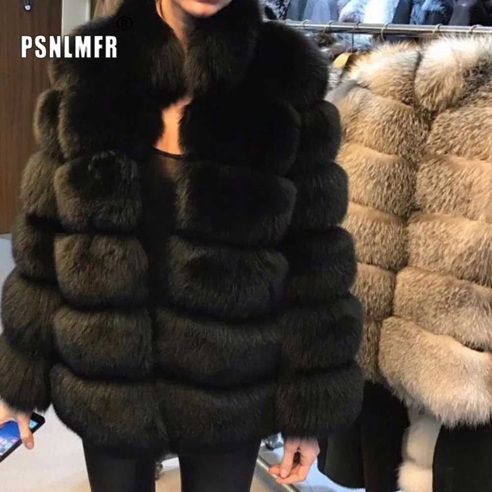 Пушистая огромная полосатая шуба из натурального Лисьего меха модная зимняя