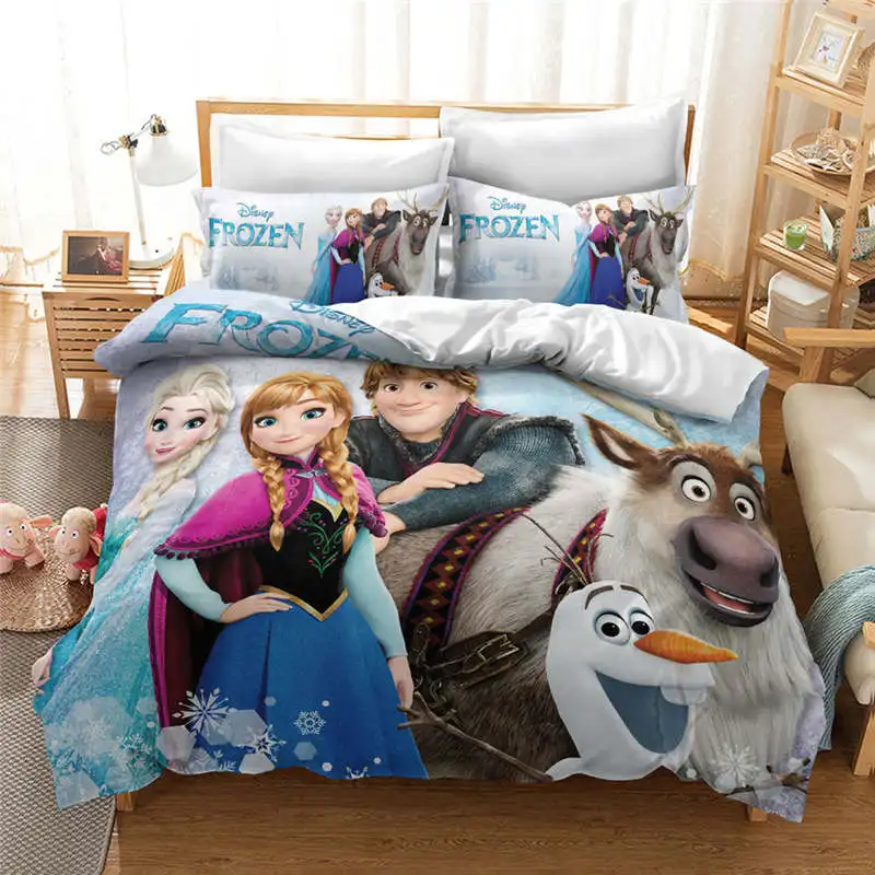 

Disney Frozen Princess Elsa Blue Pattern Bedding Lovely Duvet Quilt Pillowcase Girl Beautiful Bedroom Decoration Home Textile