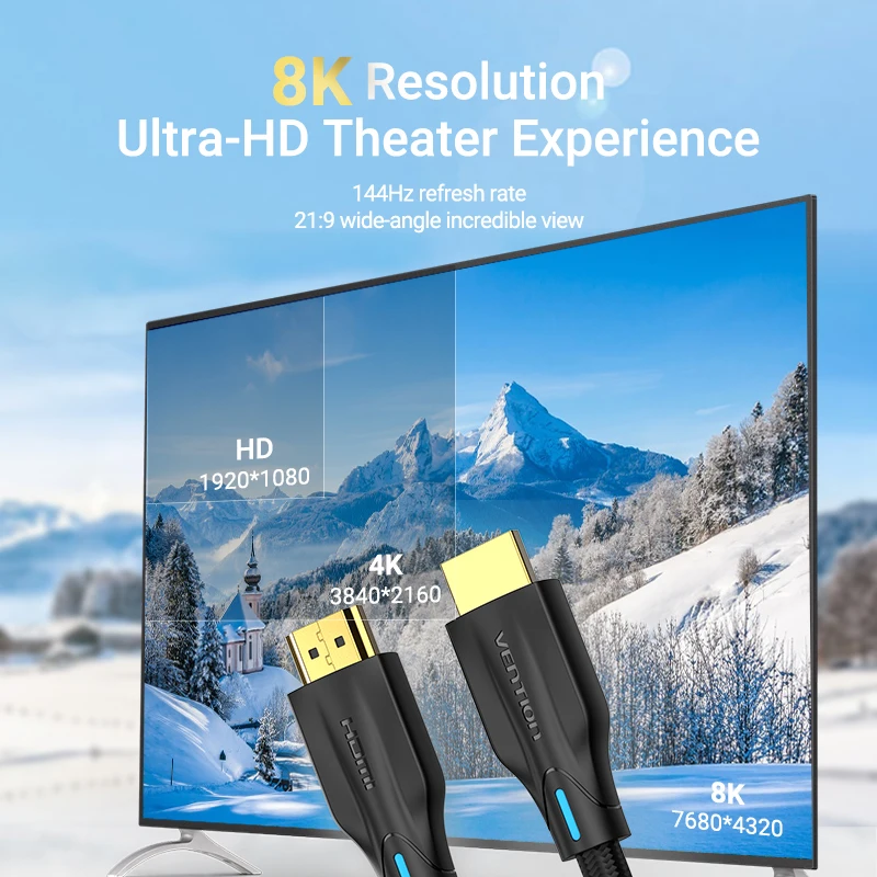 Vention HDMI 2 1 кабель 8K/60Hz 4K/120Hz 48 Гбит/с сплиттер цифровой для PS4 PS5 TV Box HDR10 + Xiaomi Mi 8K
