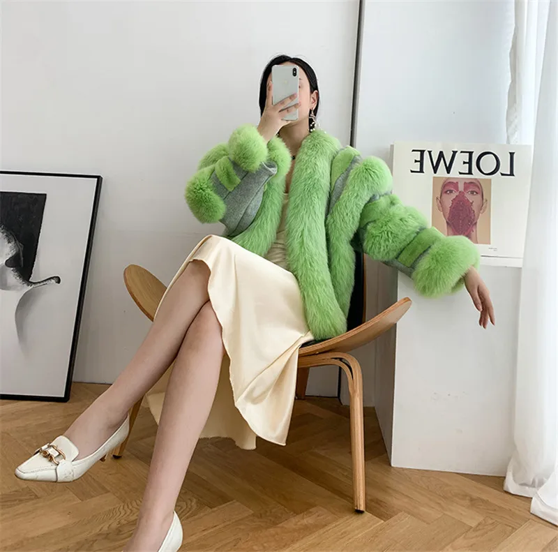 FURSARCAR 2021 New Fashion Natrual Real Fur Coat For Women Winter Fox Fur Jacket Feamle Pink Mink Fur Outwear Cute Party Coats
