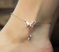 retro fashion butterfly pendant anklet anklet summer yoga beach anklet rose gold water diamond anklet jewelry