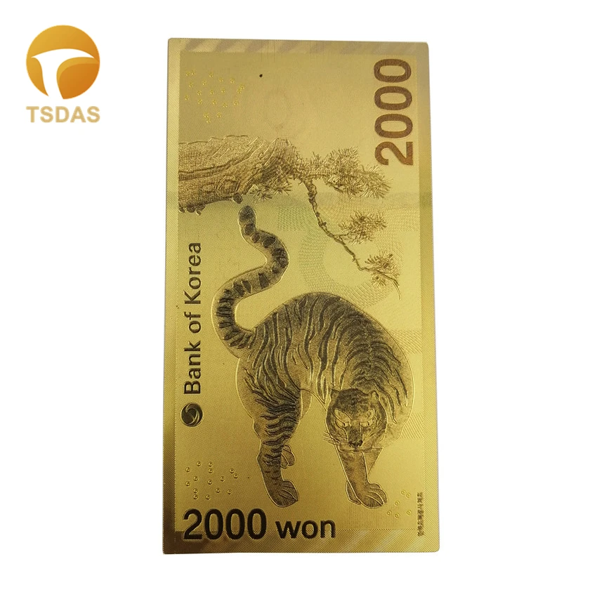 Яркие банкноты из 24-каратного золота Корея 2000 завоеванная Золотая фольга хорошие