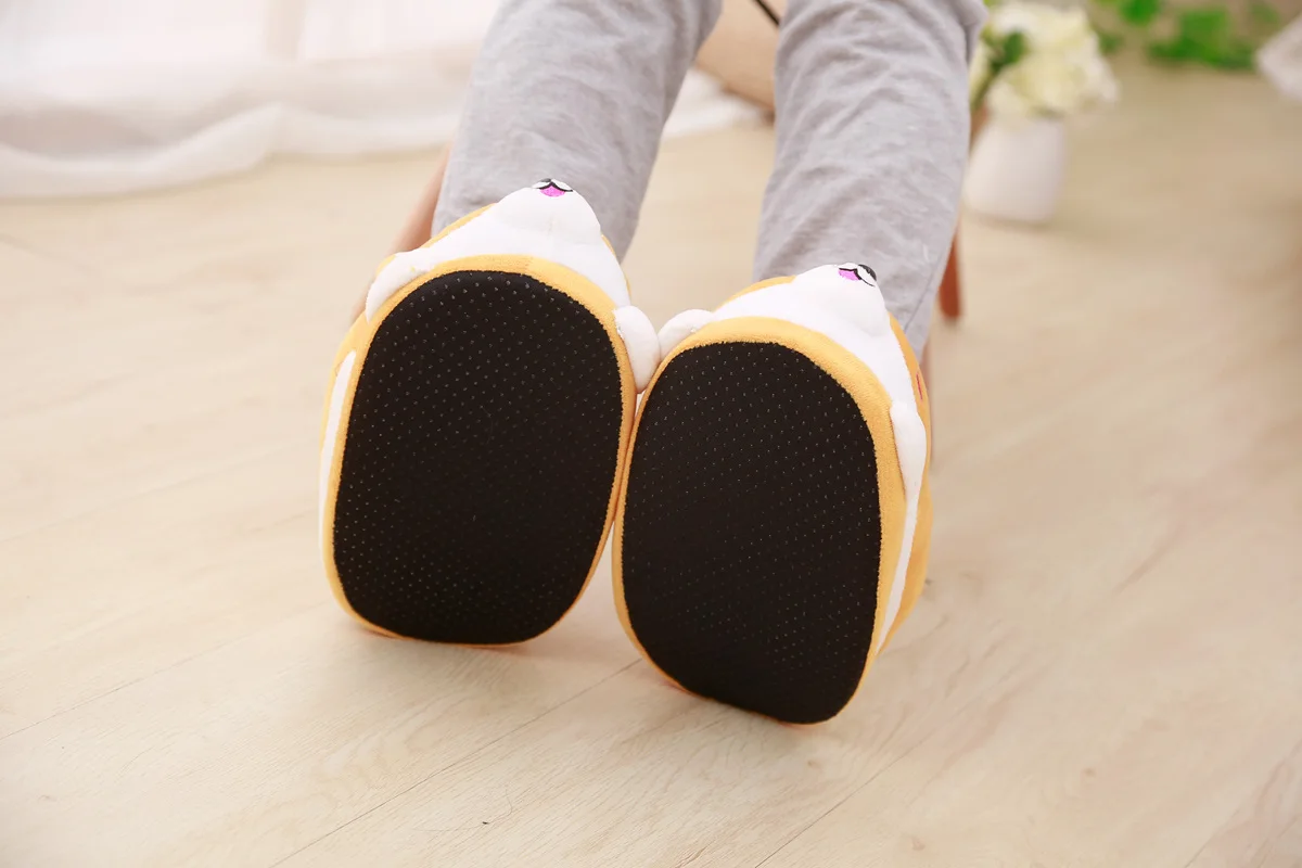 Lovely Corgi Shoes Heeled Cartoon Animals Dog Slippers Plush Indoor Floor Shoes Anti-slip Girls Ladies Friend Gift