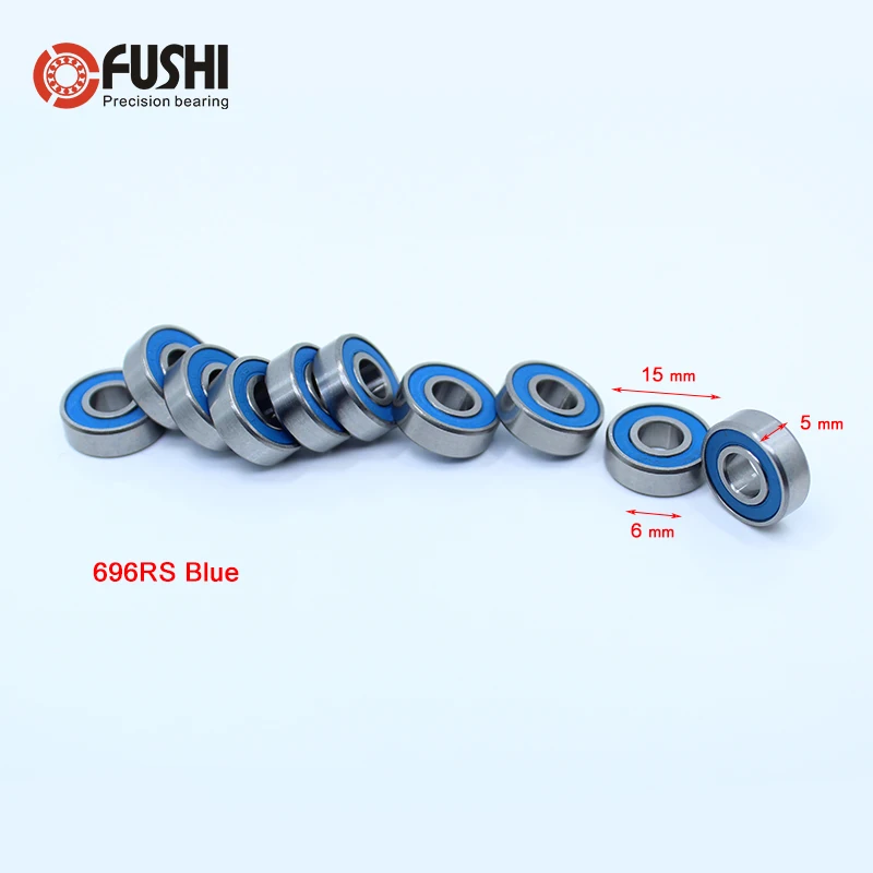 696RS подшипник ABEC-3 10 шт. 6*15*5 мм миниатюрные 696-2RS шарикоподшипники RS 696 2RS с синей