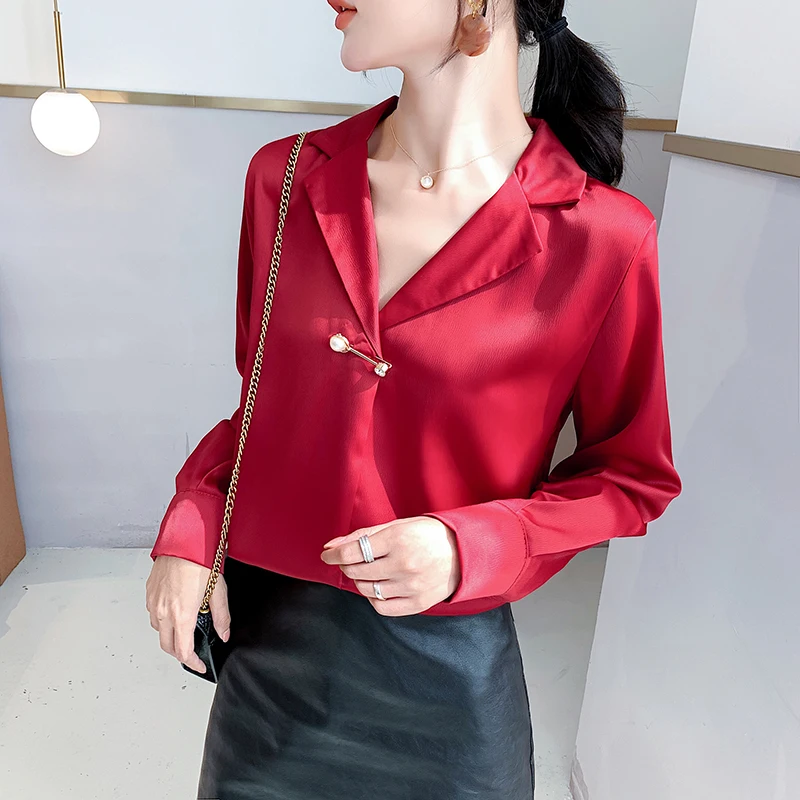 KINOMI 2019 Новая Осенняя элегантная Свободная Женская блузка с длинным рукавом и