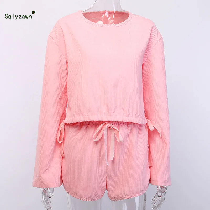 Женский вельветовый розовый комплект из двух предметов женская рубашка с