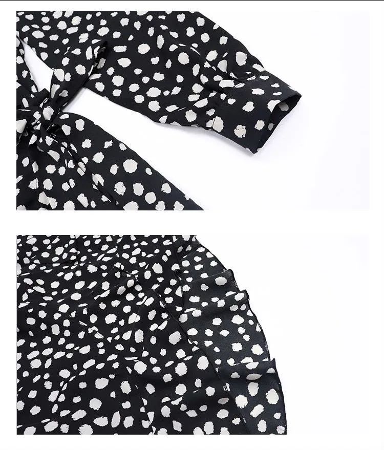 

Fashion dress 2021 summer new style retro printed chiffon dress V-neck waist slimming polka-dot skirt Women's dress