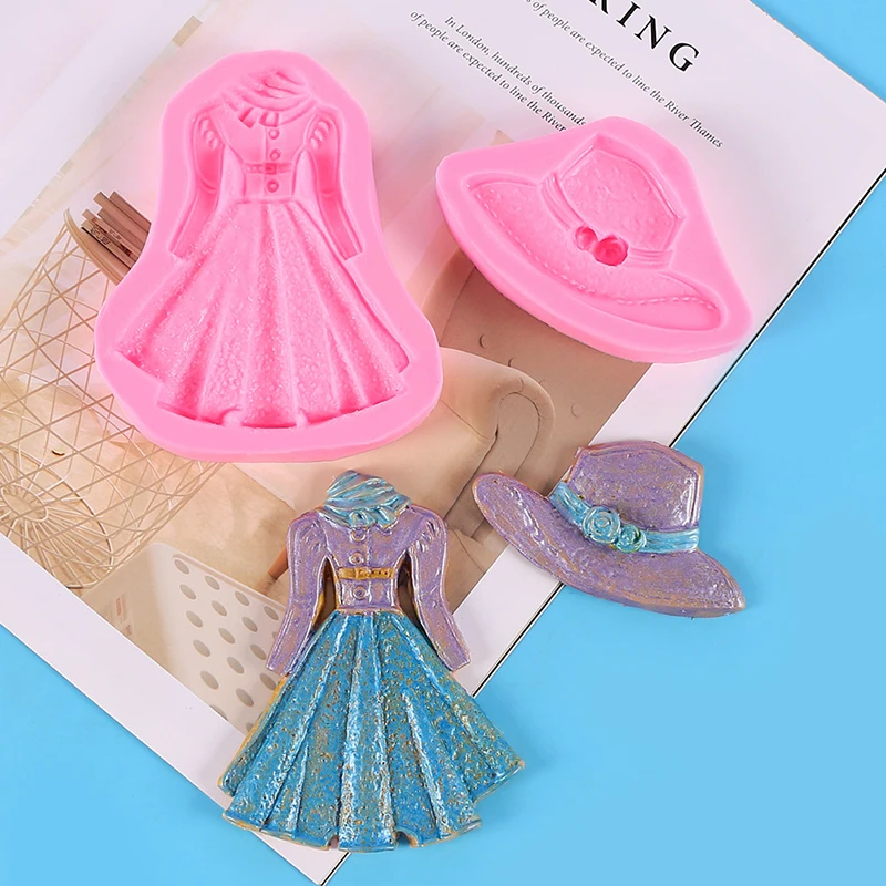 

2pcs/set 3D Princess Dress Hat Shape Cake Mold Silicone Fondant Cake Decorating Tool Baking Tools Wedding Dress Silicone Mold