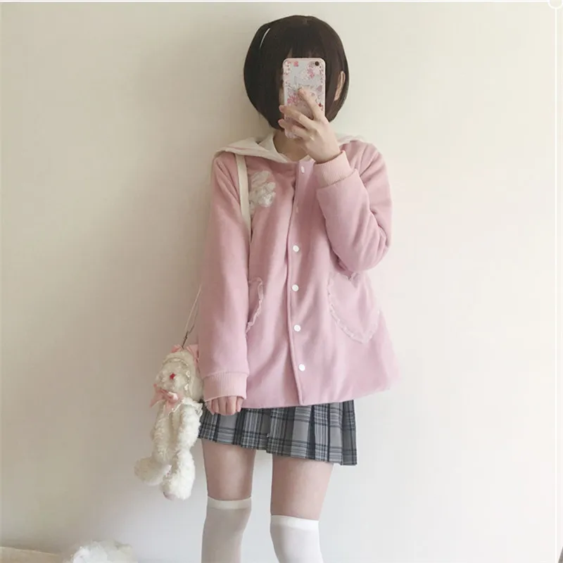 Милый Японский Женский свитшот зимнее пальто с карманами в виде медведя