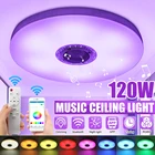 Новейшая модель; 120 Вт светодиодный Музыка потолочные светильники с приложениемДистанционное Управление затемнения цветная (RGB) Светодиодная лампа с bluetooth светодиодный потолочный светильник для дома Гостиная AC220AC85-265V