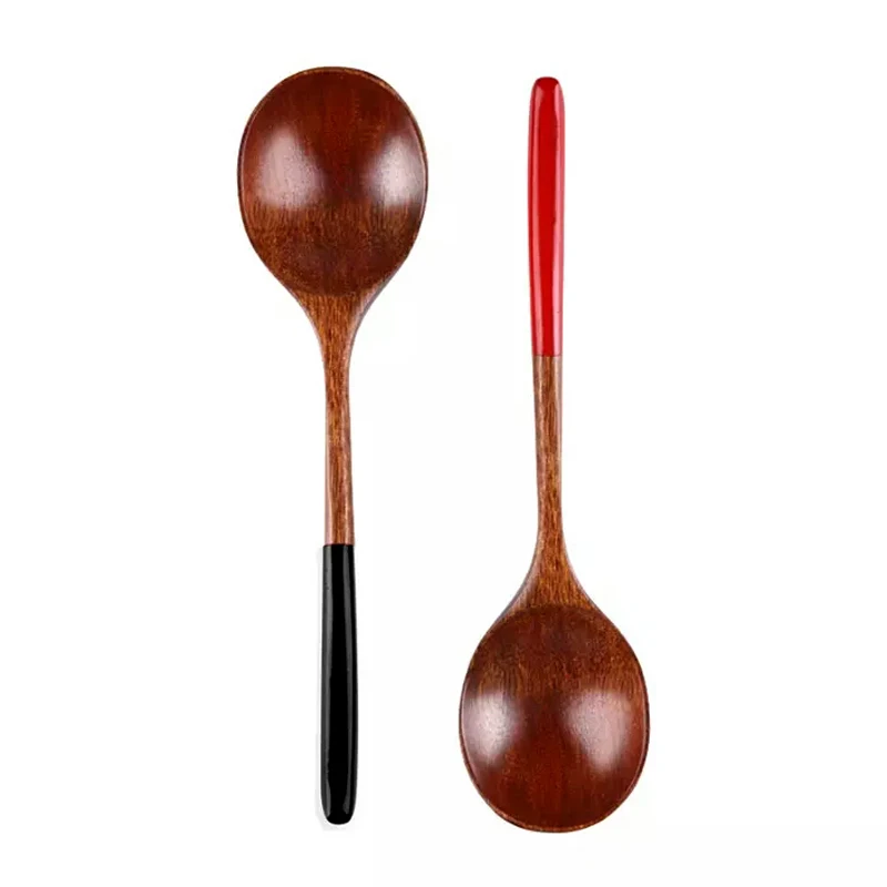 2шт деревянные ложки столовые японский стиль красный / черный ложка для супа
