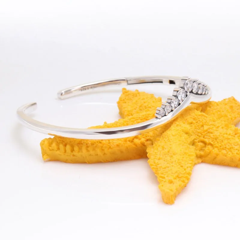 

925 Sterling Silver Pan Bracelet Classic Bright Opening Crown Wish Bone Pan Bracelet Fit European Charm Bracelets Women Jewelry