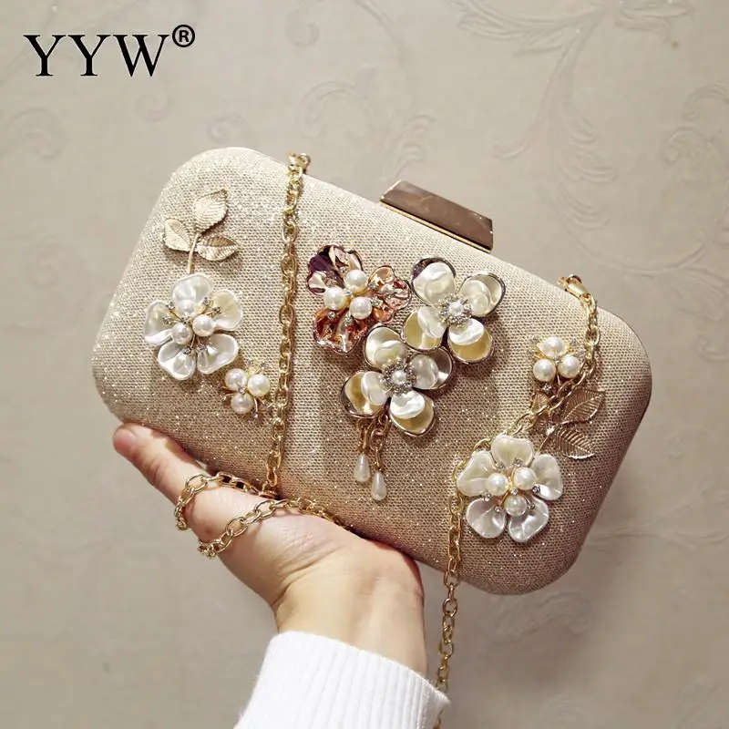 

Women Rhinestone Flower Pearl Diamond Purse Champagne Evening Party Clutch Bag Evening Handbag Clutch Party Bridal Clutch Purses