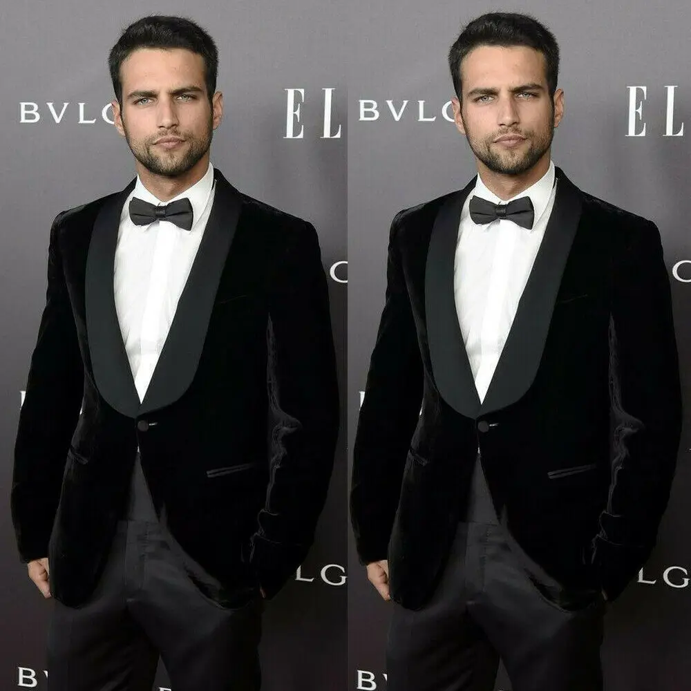 

Men's Suits Black Velvet Shawl Lapel Blazer Groom Tuxedo Dinner Wedding Prom Suit Office Suits One Piece Jacket