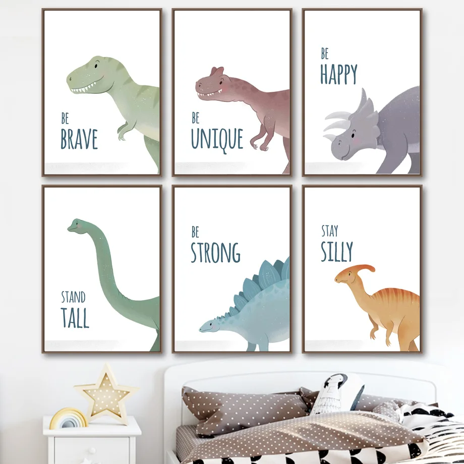

Dinosaur Motivational Quotes Nursery Wall Art print Canvas Painting Nordic Poster Wall Pictures Baby Kids Room Home Decoration