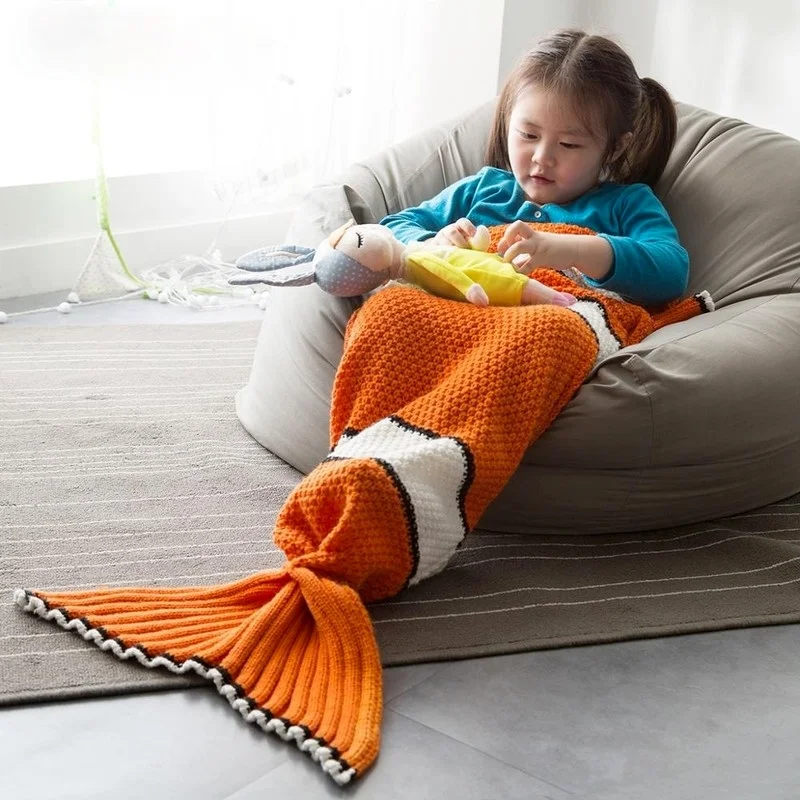 

Детское вязаное одеяло YIRUIO с изображением хвоста русалки, фантастическое сказочное изысканное вязаное крючком одеяло оранжевого цвета для...