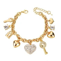 funmode charm shiny round micro cz pave heart key link bracelets for women wedding party jewelry wristband bracelets fb55