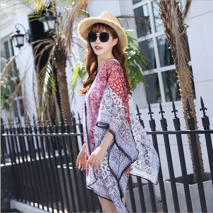 Летняя Пляжная накидка шаль саронг Парео кимоно кафтан платье Плавание Warp