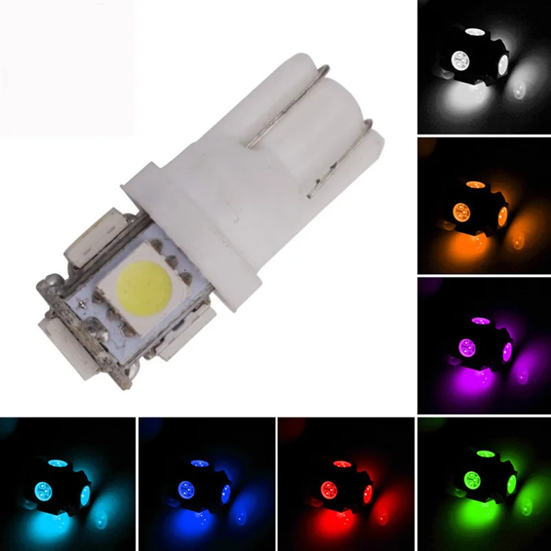 

YOUEN 10pcs T10 W5W LED Bulb 5 SMD LED White Blue Red Green 194 168 Super Bright wedge Lights bulbs Lamps 12V 5050 SMD