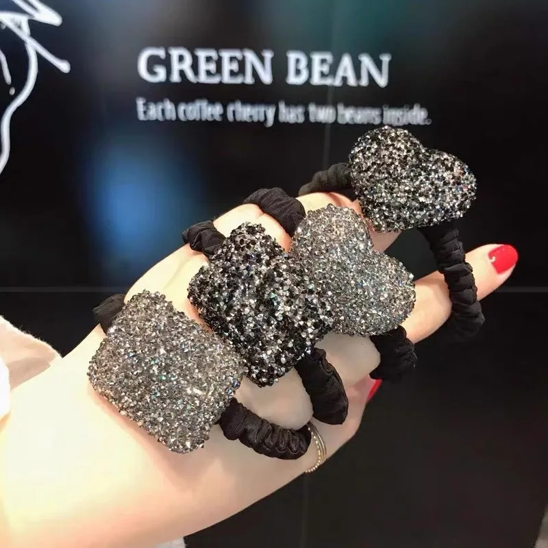 High Elastic Rope Adult rhinestone Hair Bands Accessories For Women's Acrylic Love square Rubber Tight Scrunch | Аксессуары для