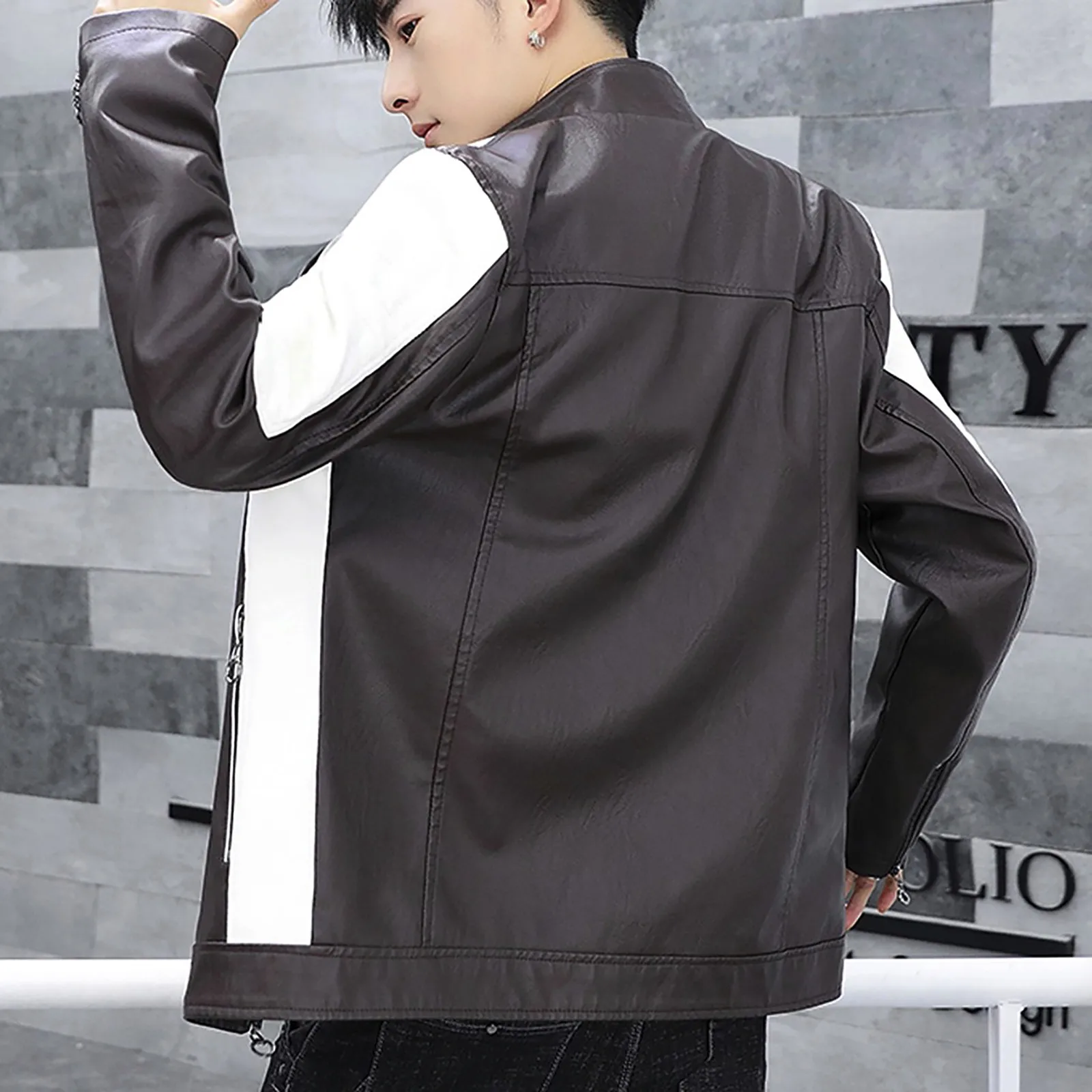 Куртка мужская кожаная на молнии модная повседневная верхняя одежда из