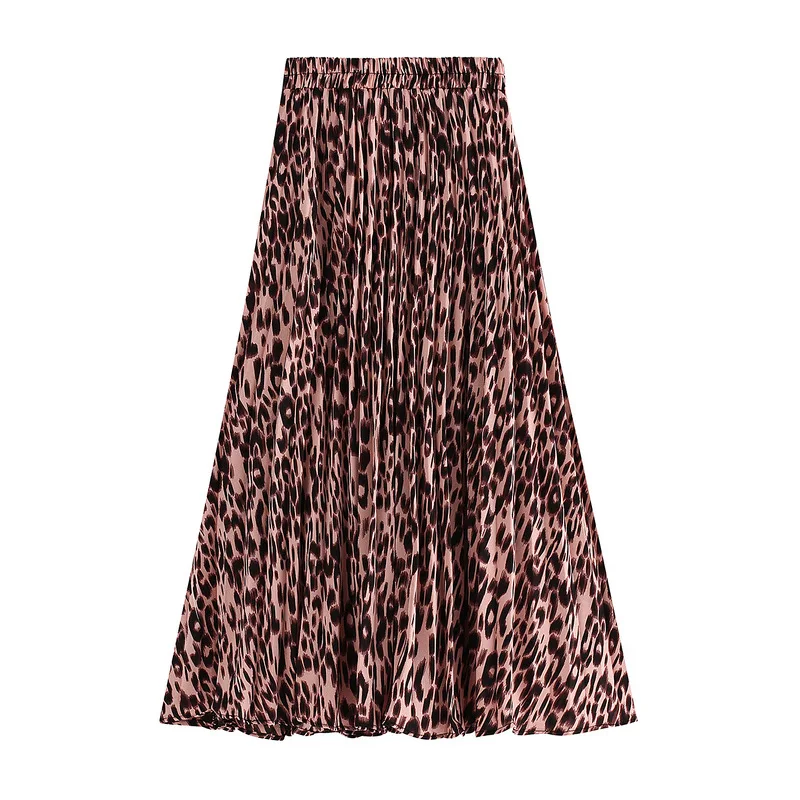Женская юбка с леопардовым принтом плиссированная Клубная длинная средней длины