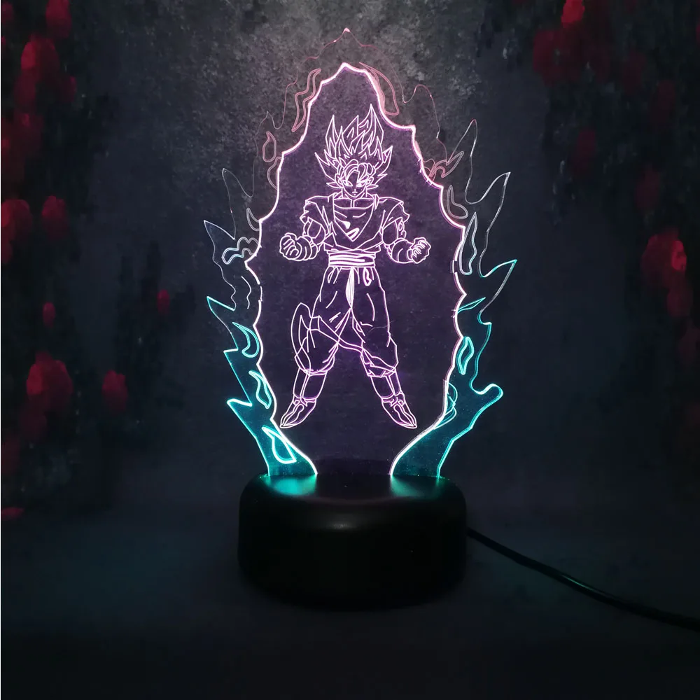Dragon Ball Супер Saiyan Fire Wukong смешанные двухцветные настольные лампы для подростков