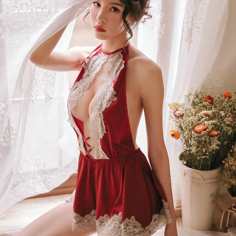 Сексуальная атласная ночная рубашка с перекрестными лямками женское нижнее